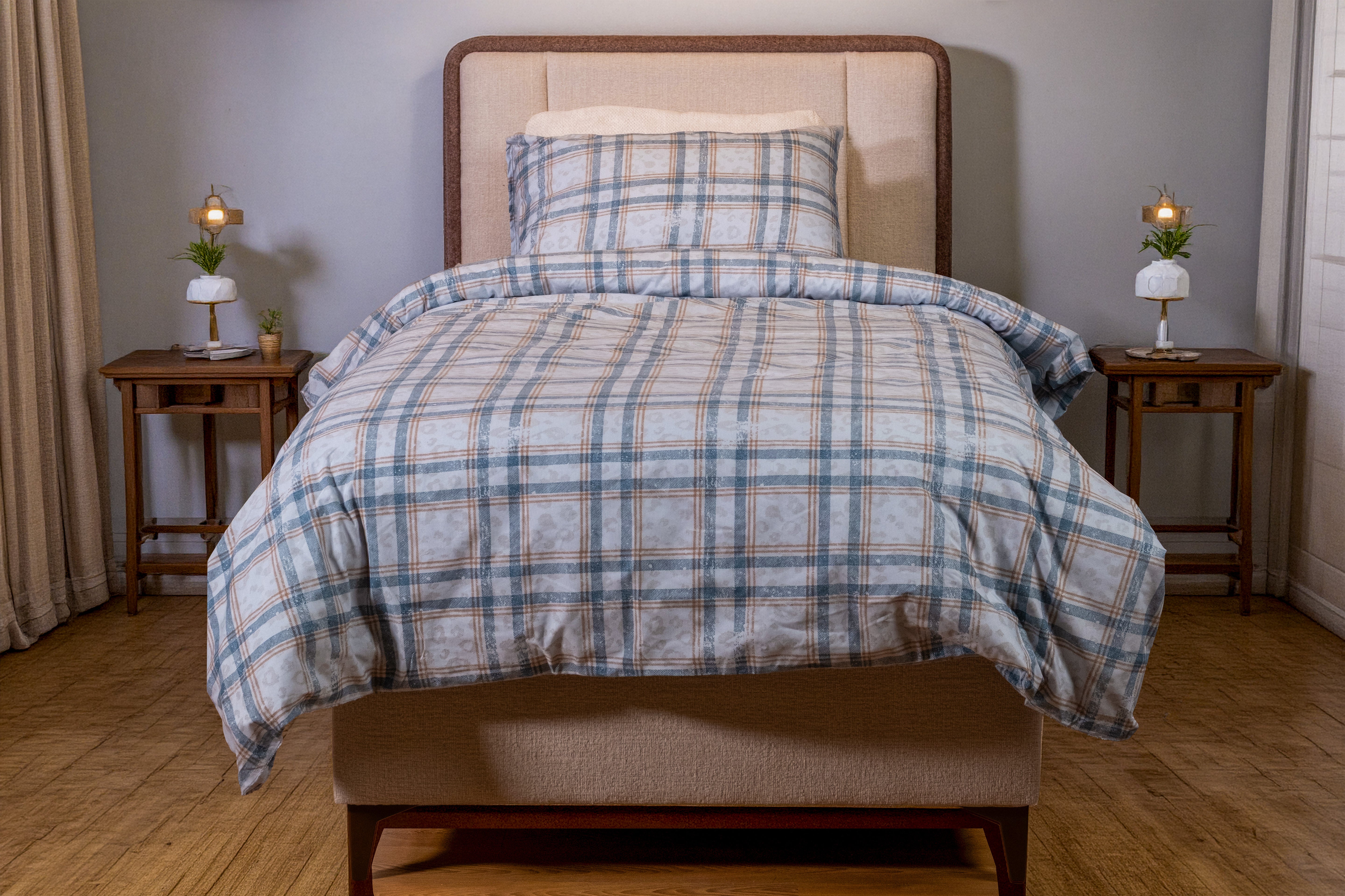 BLUE GRID - Tek Kişilik Nevresim Takımı - 3 Parça